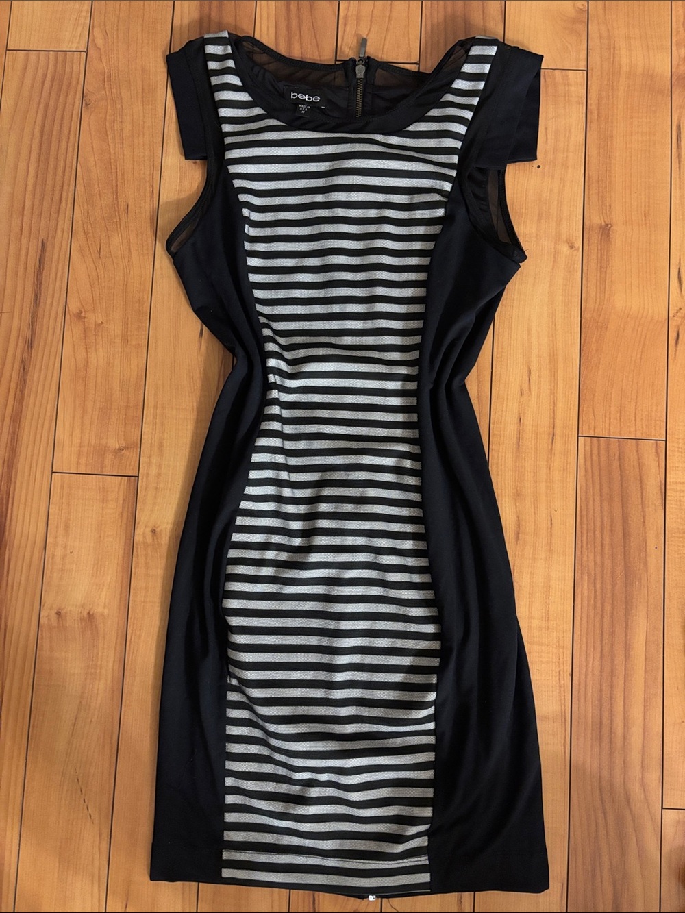 Vintage bebe Y2K Striped Mesh Sheer Accent Dress Medium Made in USA